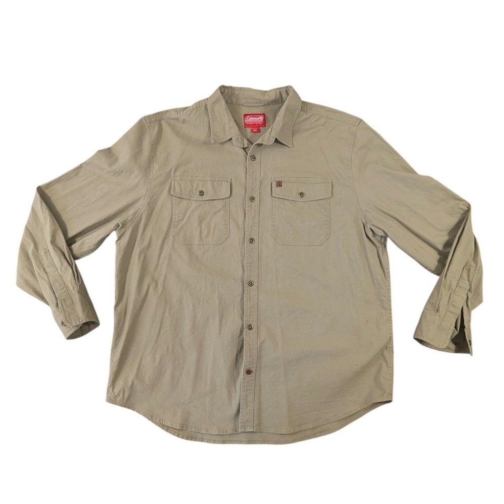 Coleman Mens XXL Tan Khaki Long Sleeve Cotton Canvas Button Down Work Shirt